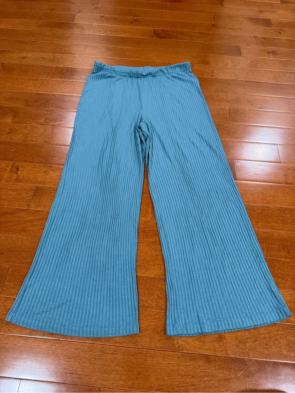 Gudrun Sjoden Blue Ribbed Stripe Bamboo Viscose Elastic Waist Wide Leg Pants L